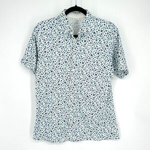 DESOTO Men's Short Sleeve Button Down Jersey Shirt Blue Floral Print Size Medium